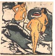 Ernst Ludwig Kirchner Bathing women between white rocks oil